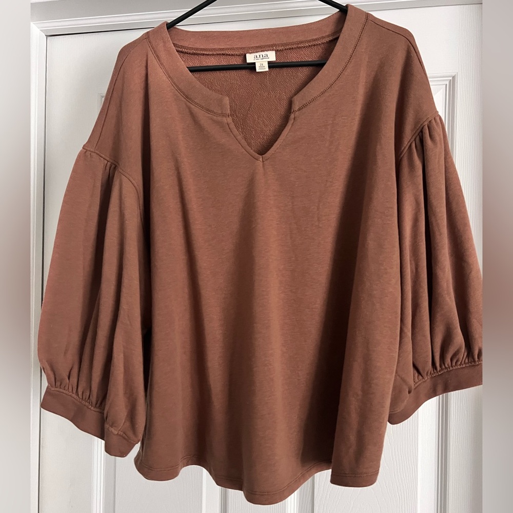 *NEW WITH TAGS* a.n.a Women's Brown Blouse with Bubble Sleeves - Size 2XL
